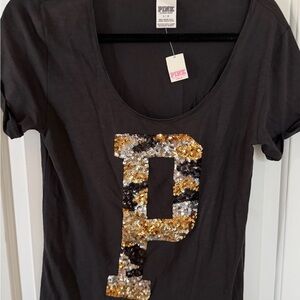 PINK Victoria's Secret Sequin Letter Black T-Shirt